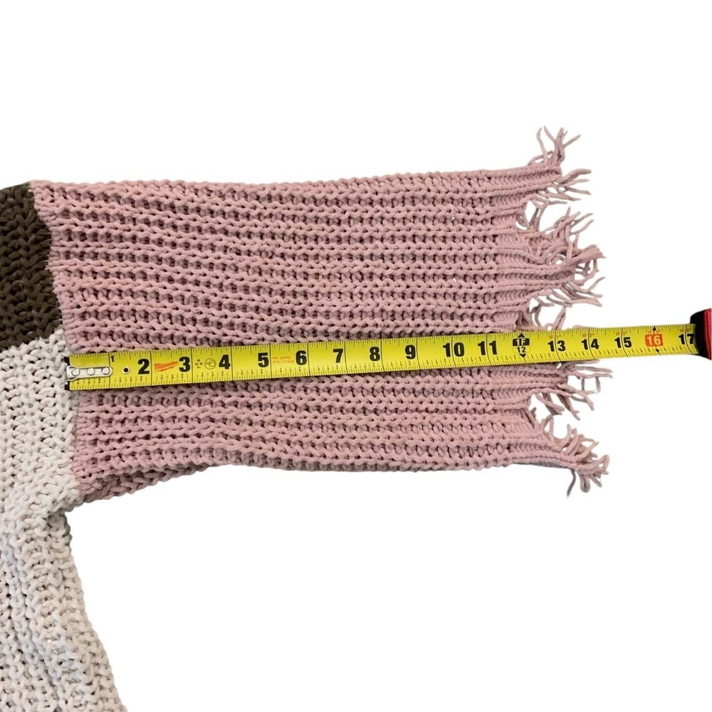 POL Sweater Womens Small Brown Pink Colorblock Fringe Mock Neck MST127 Boho - Picture 7 of 8